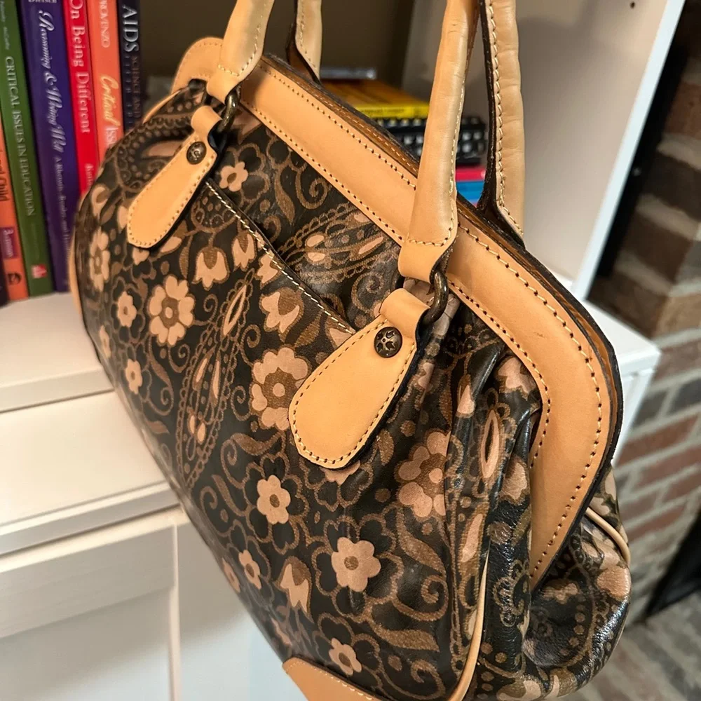 Patricia Nash Floral Pattern Satchel Handbag in Brown and Tan